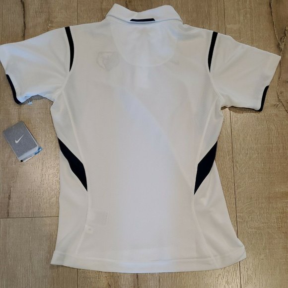 Nike Dri Fit Womans Collared Polo Shirt White/Blue Size Small NWT Bear Logo - Picture 7 of 7